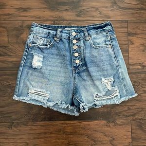 Distressed high rise jean shorts